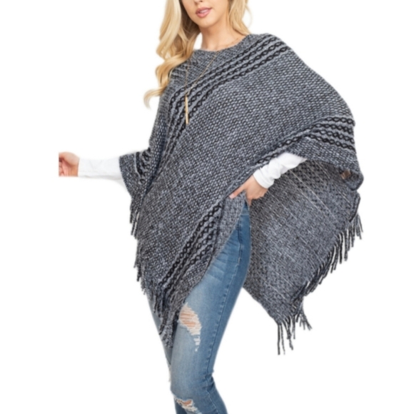 Poncho Sweater With Fringe - Picture 3 of 13